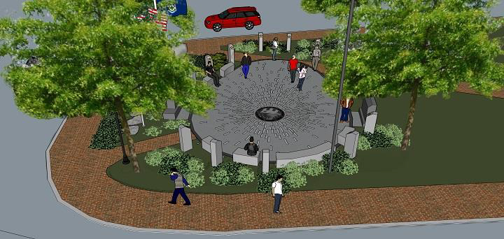 Brunswick town councilor/American Legion commander David Watson and Parks and Recreation Director Tom Farrell with a status update on the forthcoming Veterans Plaza on the Brunswick Town Mall.